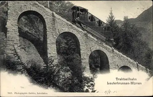 Ak Lauterbrunnen Kt Bern, Drahtseilbahn Lauterbrunnen-Mürren, Standseilbahn