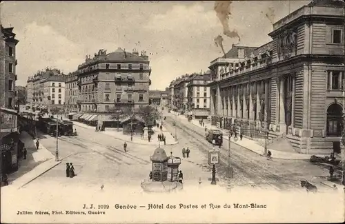 Ak Genève Genf Schweiz, Hotel des Postes et Rue du Mont Blanc