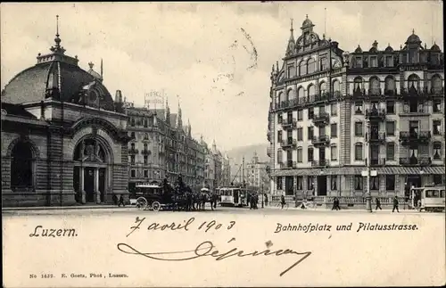 Ak Luzern Stadt Schweiz, Bahnhofplatz und Pilatusstraße