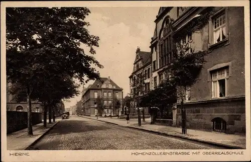 Ak Herne im Ruhrgebiet Nordrhein Westfalen, Hohenzollernstraße mit Oberrealschule