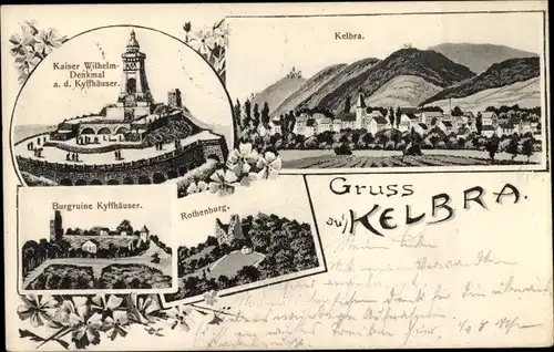 Litho Kelbra am Kyffhäuser, Kaiser Wilhelm Denkmal, Burgruine, Rothenburg