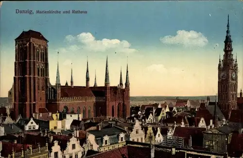 Ak Gdańsk Danzig, Marienkirche, Rathaus