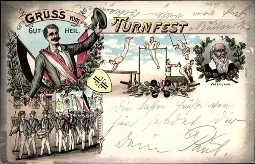 Litho Turnfest, Gut Heil, Turnvater Jahn, Turner, Festzug