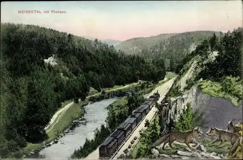 Ak Zittau in Sachsen, Eisenbahn im Neissetal, Füchse