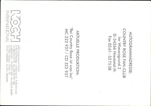 Ak Sängerin Country Rose, Portrait, Autogramm