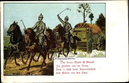 Litho Der brave Train ist überall, Deutsche Soldaten in Uniformen