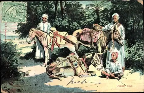 Künstler Ak Ägypten, Donkey boys, Ägypter, Esel