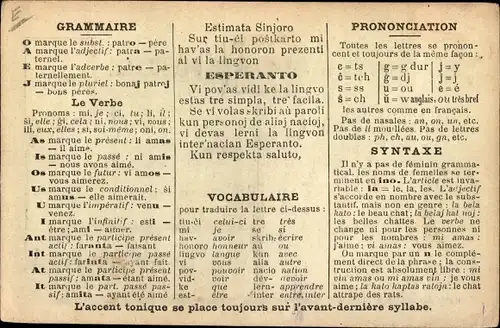 Ak Esperanto, Grammaire, Vocabulaire, Prononciation, Syntaxe