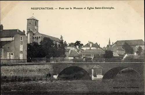 Ak Neufchâteau, Lothringen, Vosges, Brücke, Mouzon, Kirche Saint Christophe