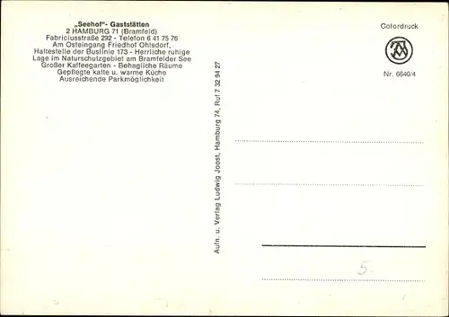 Ak Hamburg Wandsbek Bramfeld, Gasthof Seehof, Fabriciusstraße 292