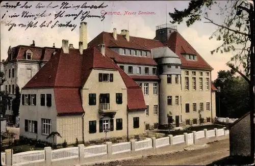 Ak Grimma in Sachsen, Neues Seminar, Straßenpartie