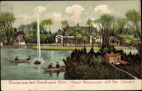 Ak Köln am Rhein, Stadtwald, Hauptrestaurant, Ruderer auf Teich