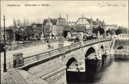 Ak Magdeburg in Sachsen Anhalt, Zollbrücke mit Werder