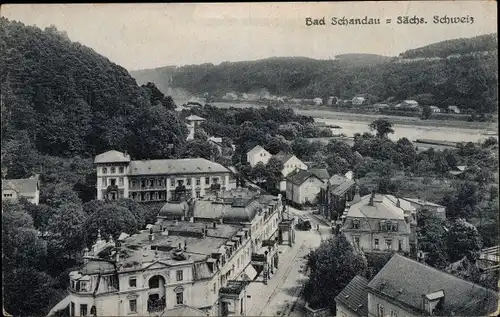 Ak Bad Schandau Sächsische Schweiz, Ort aus Vogelschau, Teilansicht