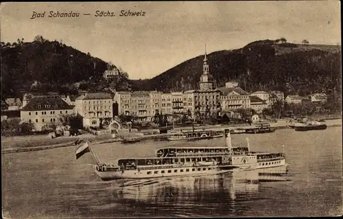 Ak Bad Schandau Sächsische Schweiz, Salondampfer, Stadt