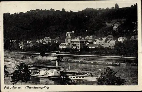 Ak Bad Schandau Sächsische Schweiz, Blick zum Ort, Salondampfer