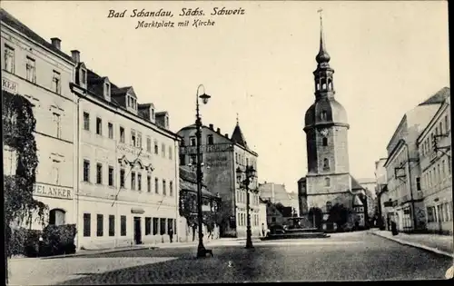 Ak Bad Schandau an der Elbe, Marktplatz mit Kirche
