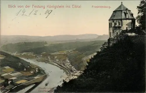 Ak Königstein an der Elbe Sächsische Schweiz, Blickvon der Festung ins Elbtal, Friedrichsburg