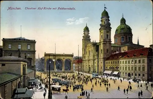 Ak München Bayern, Theatiner Kirche mit Feldherrnhalle
