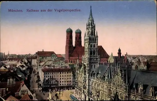 Ak München, Rathaus aus der Vogelschau