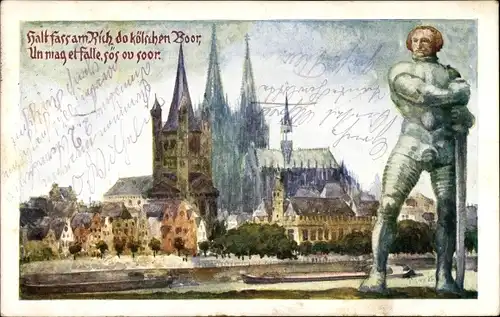 Künstler Ak Köln, Ritter in Rüstung, Schwert, Boor, Rich, Der Kölnische Bauer, 1915