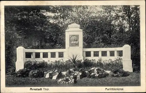 Ak Arnstadt im Ilm Kreis Thüringen, Marlitt Denkmal, Blumenkränze