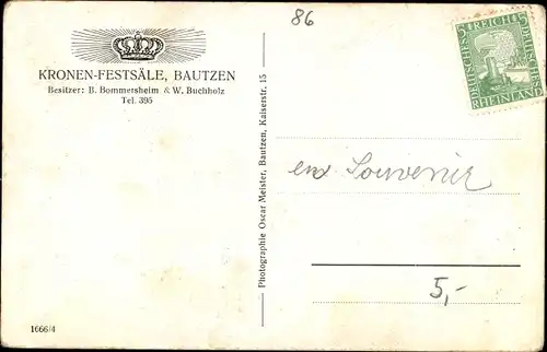 Ak Bautzen in der Lausitz, Vestibül der Kronen Festsäle, Bes. B. Bommersheim & W. Buchholz