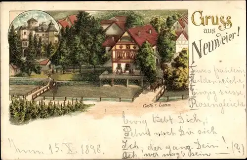 Litho Neuweier Baden Baden, Gasthof zum Lamm, Schloss