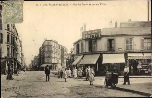 Ak Aubervilliers Seine Saint Denis, Rue des Postes et rue du Vivier, Charcuterie