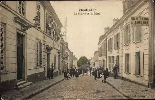 Ak Montlhery Essonne, La Mairie et la Poste, Institution de Jenes Gens