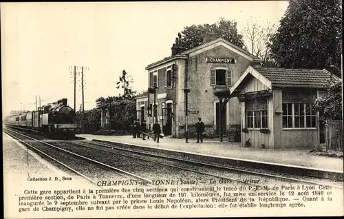 Ak Champigny sur Yonne, La Gare, Bahnhof, Eisenbahn