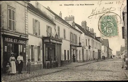 Ak Trappes Yvelines, La Rue Nationale, Regie et Tabac