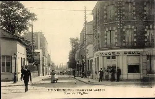 Ak Le Vésinet Yvelines, Boulevard Carnot, Rue de l'Eglise, Modes Deuil