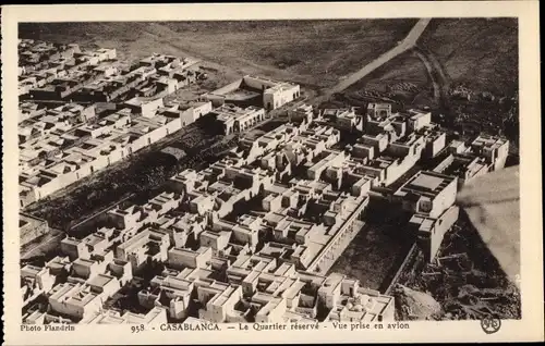 Ak Casablanca Marokko, Le Quartier reserve, Vue prise en avion