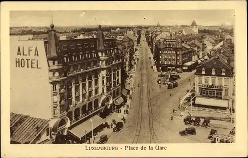 Ak Luxemburg, Place de la Gare, Alfa Hotel, Hotel Restaurant Clesse, Straßenansicht