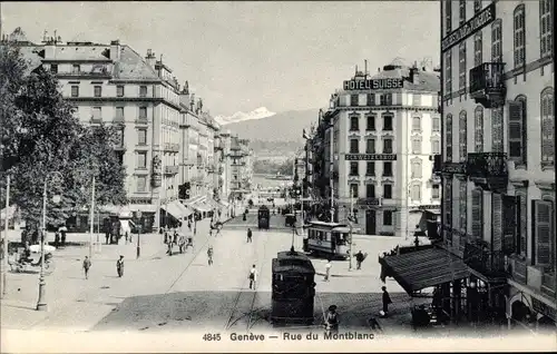 Ak Genève Genf Stadt, Rue du Montblanc, Hôtel Suisse, Schweizerhof, Hôtel des Voyageurs