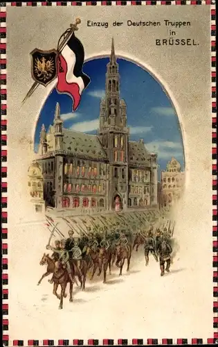 Haltgegendaslicht Litho Bruxelles Brüssel, Einzug der Deutschen Truppen