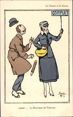 Künstler Ak Leroy, La femme et la guerre, La Receveuse de Tramway
