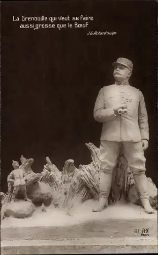 Ak Plastik von J. G. Achard, La Grenouille qui veut se faire aussi grosse que le Boeuf