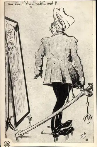 Künstler Ak Karikatur, Kaiser Wilhelm II. vor dem Spiegel