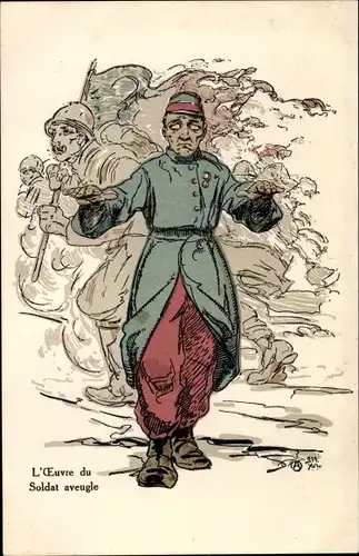 Künstler Ak L'Oeuvre du Soldat aveugle, blinder französischer Soldat
