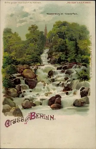 Halt gegen das Licht Litho Berlin Kreuzberg, Wassersturz im Viktoria Park, Meteor 191