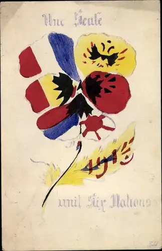 Handgemalt Ak Une Seule unit Six Nations, Frankreich, Belgien, Japan, Russland, Jahreszahl 1915