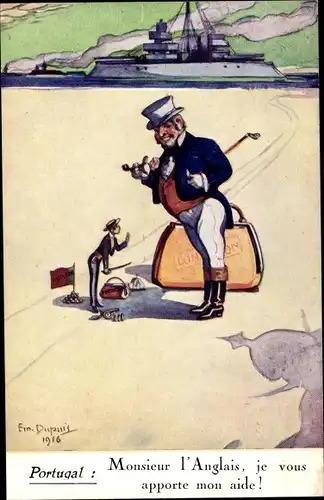 Künstler Ak Dupuis, Emil, Portugal,  Monsieur l'Anglais,Schatten von Kaiser Wilhelm II.,Kriegsschiff