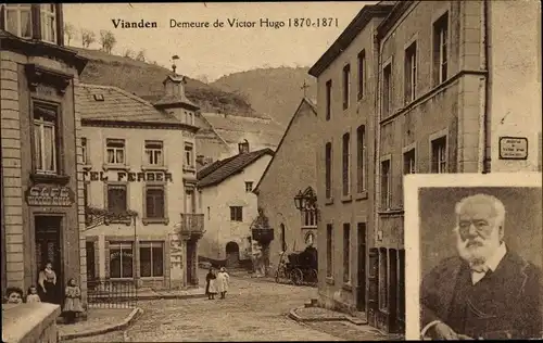 Ak Vianden Luxemburg, Demeure de Victor Hugo, Schriftsteller, Portrait, Cafe