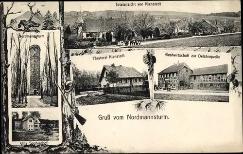 Ak Nienstedt Bad Münder am Deister, Nordmannsturm, Försterei, Gastwirtschaft zur Deisterquelle