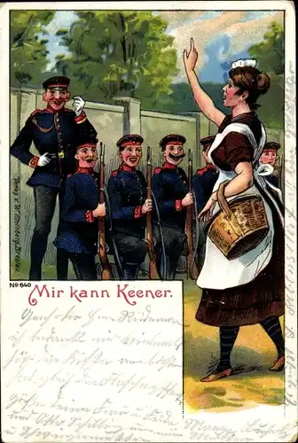 Litho Mir kann Keener, Deutsche Soldaten in Uniformen, Dienstmädchen