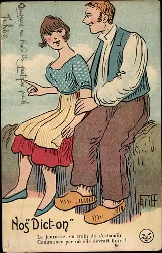 Künstler Ak Griff, Nos Dict-on, La jeunesse, en train d'esbaudir