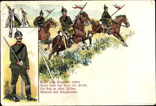 Ak Deutsche Soldaten zu Pferde, Kavallerie, Reiter, Dragoner