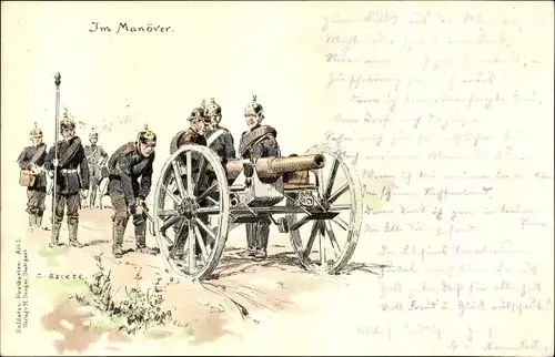 Künstler Litho Becker, C., Deutsche Soldaten, Im Manöver, Kaiserreich-Zeit